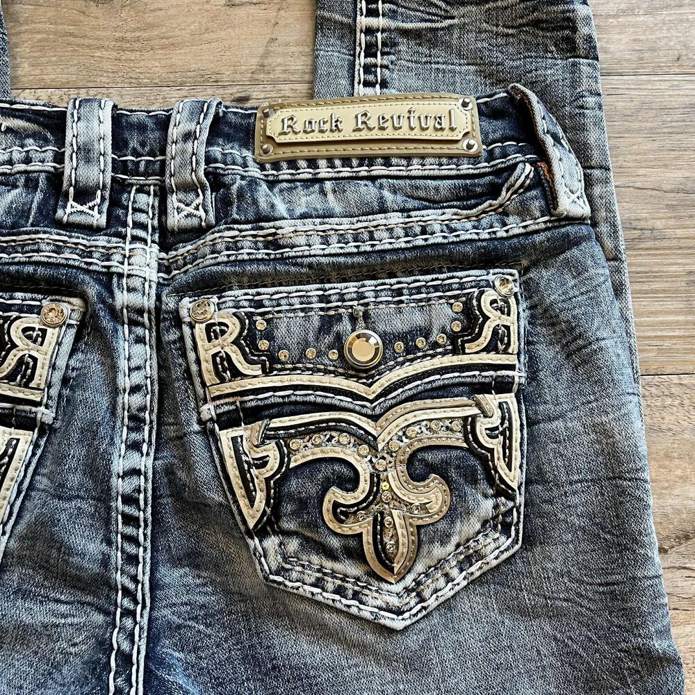 Rock Revival Jeans 26 Adalin Low Rise Ankle Skinny Stretch Jean Blue Grunge $172 - Picture 10 of 11